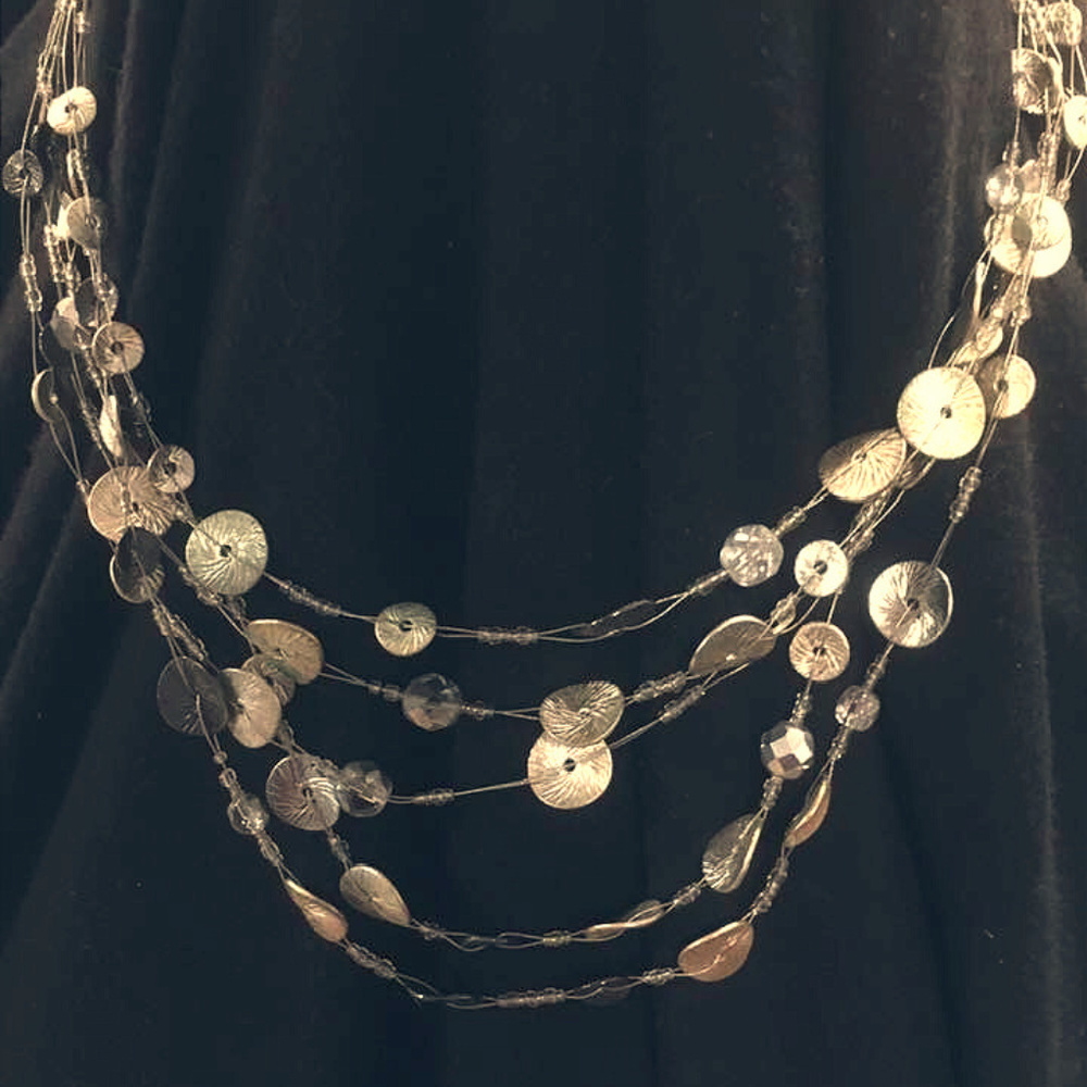 Gorgeous Silver Black Gold Medallion Layered Neckl